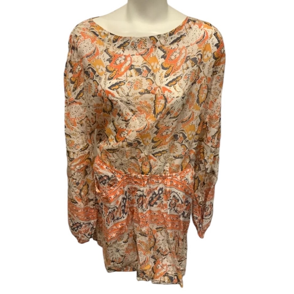 Free People orange‎ floral mini dress size small open back long sleeve